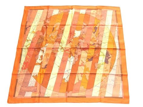 hermes le monde est vaste orange|Authentic Hermes Silk Scarf Le Monde Est Vaste Diatkine 90 cm.